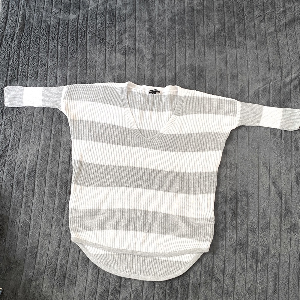 4 for $25 Express White and Grey V-Neck Sweater